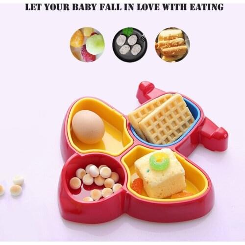 Color Boxed Plastic Airplane Shape Baby Tableware Divider Bowls Childrens Baby Eating Plate Feeding Tableware