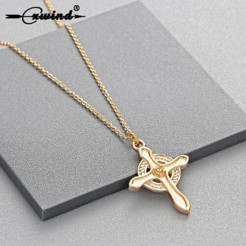 Cxwind Fashion Sun Cross with Zircon Pendant Necklace Irish Religious Charm Pendants & Necklaces Jewelry