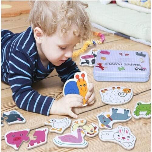 Wooden Puzzle Match Game Kids Early Educational Montessori Toys Cartoon Vehicle Animal Flash Card Board Games for Children