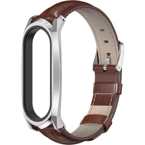 For Xiaomi Mi Band 3/4/5/6 Strap Genuine Leather Watchband Fashion Wrist Band With Frame Smart Watch Replacement Strap Band