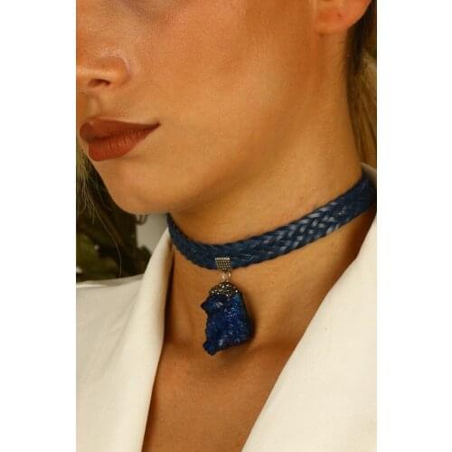 Dr Stone natural Stone womens Amethyst choker Necklace silver plated XZ121A 372868540