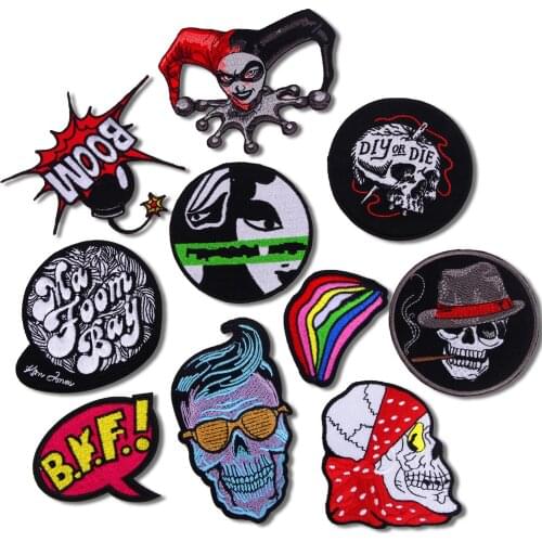 Joker Skull Patch Iron on Patches on Clothes Embroidered Patches for Clothing DIY Stickers Sewing on Clothes Apparel Accessory