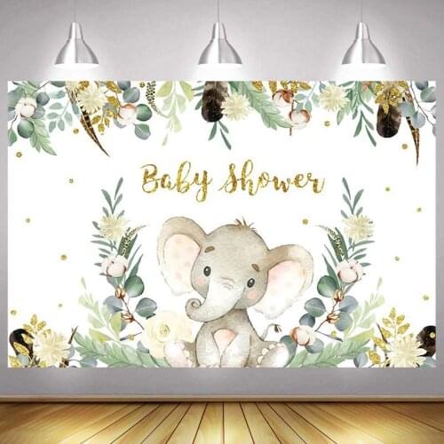 Baby Shower Backdrop Elephant Jungle Safari Flower Custom Kids Happy Birthday Party Decoration Photography Backgrounds Banner