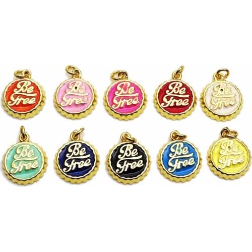 Beer bottle caps Little pendant Coke bottle caps charms Drops oil copper gold plated pendant DIY bracelet necklace accessories