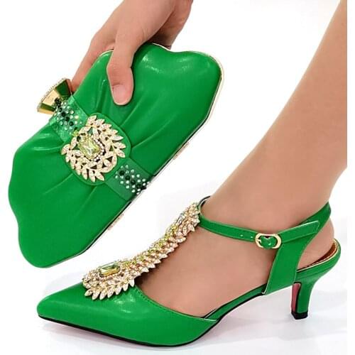 Doershow Italian matching green shoe and bag set african wedding shoe and bag sets! SJB1-25