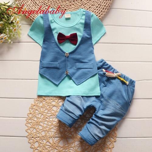 2020 summer New Arrival Boys Sunshine Clothing Sets kids boys Vest Bow Short-sleeve T-shirt+pant two pieces clothing sets