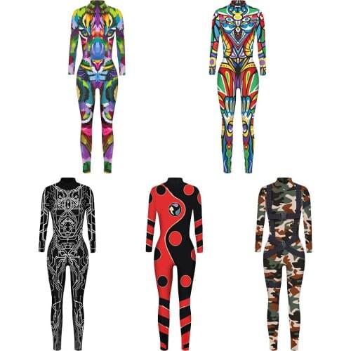Halloween cosplaynew yin yg face Halloween digital print role-player tight long-sleeved jumpsuit spotVispera de Todos los Santo