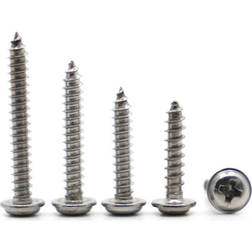 10-50pcs PWA Cross Round Head with Washer Self Tapping Screw M1.4 M1.7 M2 M2.3 M2.6 M3 M4 M5 304 Stainless Steel Phillips Screw