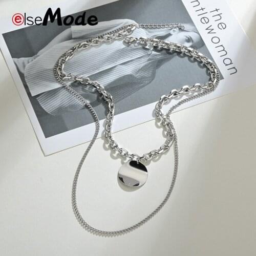 ELSEMODE Multi-layer Stainless Steel Necklace Punk Design Metal Irregual Round Pendant For Men Women Jewellery Gifts