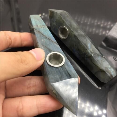 Natural crystal pipe labradorite crystal quartz Cigarette holder as gift 2 strainer + 1 brush