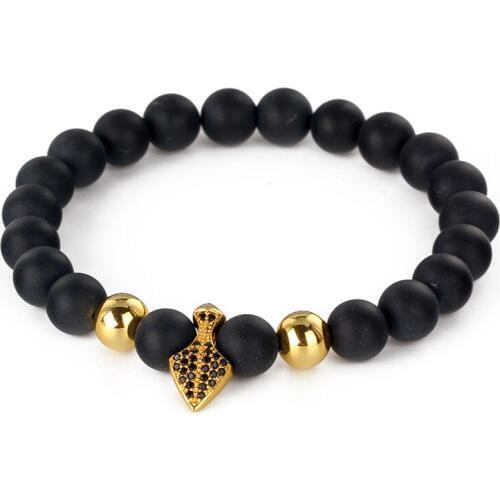 New Men Accessories Natural Black Matte Onyx Stone With Pave Arrow Jewelry Bracelet for Women Fashion Hand Chain Bangles Gift