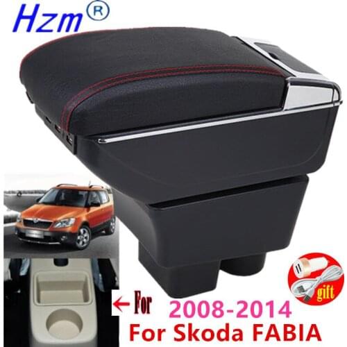 For Skoda FABIA Armrest 2008-2014 Storage box Car Armrest box Interior Parts Retrofit parts auto accessories with USB LED light