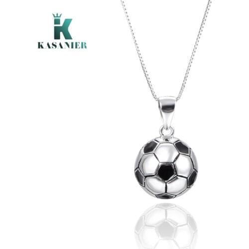 KASANIER S925 Sterling Silver Sport Jewelry 3D Soccer Football Pendants Charm Necklace Jewelry Boys Mens Girls Womens Fan Gift