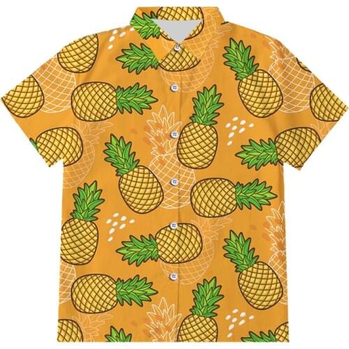 EU Size Button Shirt Men Hot Sale Orange Pineapple Casual 3D Print Fruit Casual Short Sleeve Summer Harajuku Shirts Dropshipping