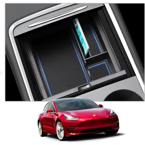 RUIYA Car Armrest Box Storage For Model3 Model y 2021 Central Control Container Auto Interior Accessories Red Blue White