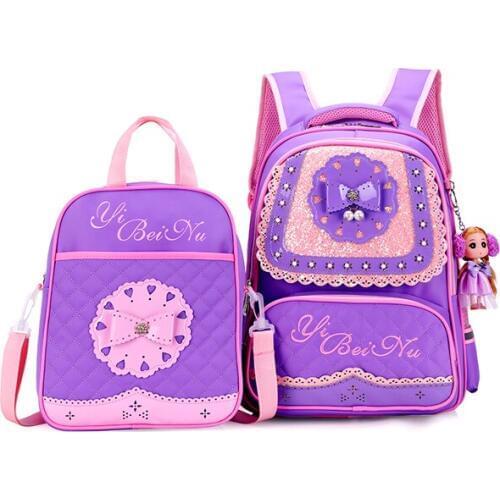 Girls School Backpack Children Orthopedic Cartoon School Bag Princess Style Bow Backpack High Quality Nylon Kids Bags 2019 New