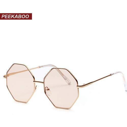 Peekaboo big vintage polygon sunglasses female 2019 octagon tinted clear sun glasses for women men metal frame uv400
