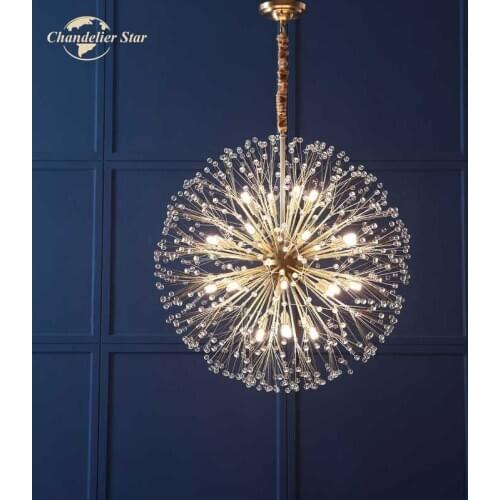 Nordic LED Chandeliers Lighting Crystal Postmodern Dandelion Round Pendant Hanging Lamp Kitchen Bedroom Living Room Lights