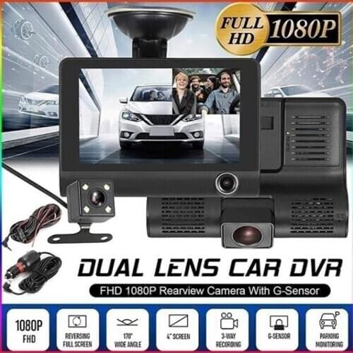 1080P 4" 3 Lens HD Car DVR Rearview Video Dash Cam Recorder Camera G-sensor
