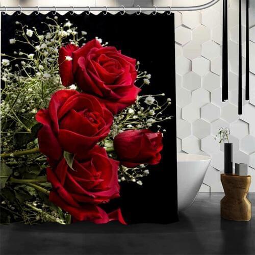 Custom beautiful flower rose Shower Curtain bathroom Accessories Polyester Fabric Curtain With holes
