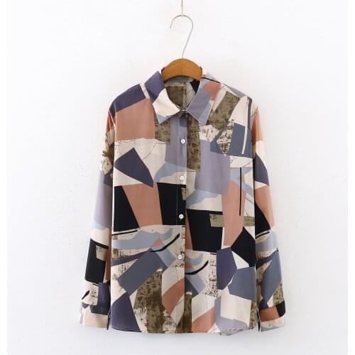 Plus size Women blouses geometric printing blouse 2020 summer casual loose Long sleeve blouse shirts Blusas Mujer