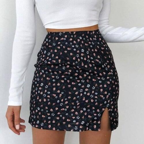2021 Summer Women Floral Print Split Mini Skirts High Waist Elastic Slim Pencil Skirts Club Party Casual Bohemian Dress Female
