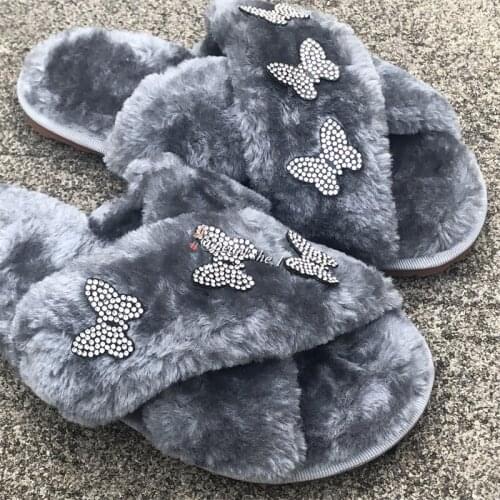 2021 New Female Designer Hairy slippers Outside shoes designer slippers famous brands Comfortable Faux Fox fur Winter slippers