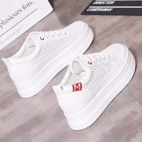 Brand 2021 Ladies Shoes Platform Shoes Sneakers Women Summer Shoes for Women Flats Lace Up Breathable Sport Casual White Shoes