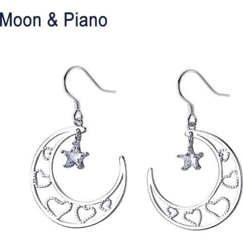 S925 Silver Moon Earrings Female Korean Hollow Romantic Love Earrings Stars Ear Fine jewelry Anniversary Gift For Girlfriends