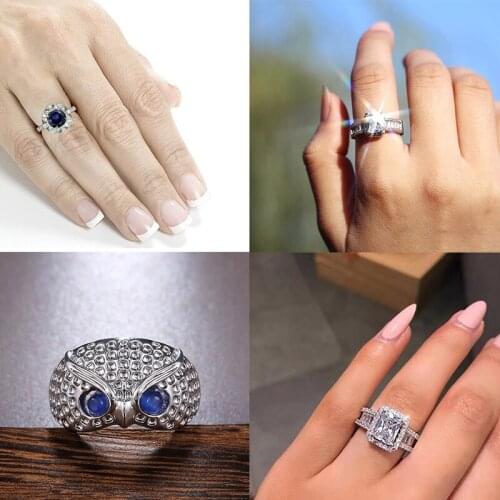 New fashion owl neutral copper plating Hot Sale Ring For Women silver color White Zircon Cubic rings Female wedding jewel