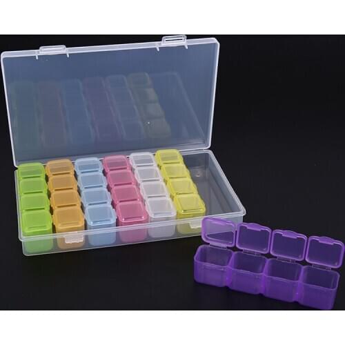 1Pcs 28 Grids Slots Empty Storage Box Clear Nail Rhinestones Storage Case Plastic Storage Box For Home Jewelry Earring Rings