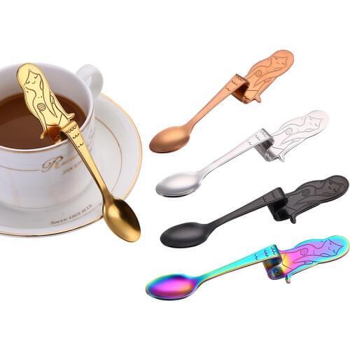 100pcs Stainless Steel Mermaid Hanging Coffee Spoon Dessert Spoon Teaspoon Kitchen Supplies Tableware W9940