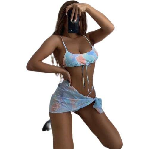 2021 New Print Swimsuit Women High Quality Swimwear Tie Dye Sexy Two Pieces Luxury Lace Up Bikini Set Plus Size Retro Beachwear