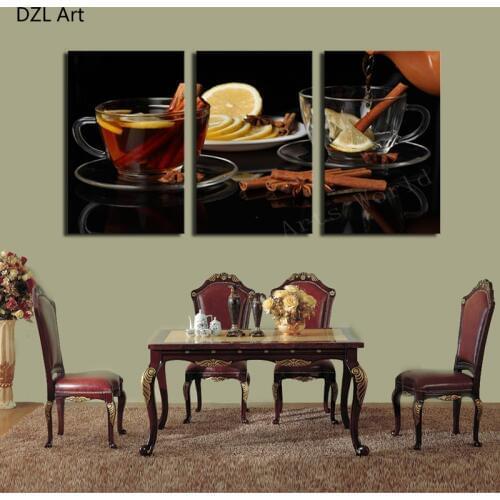 3 Piece Tea Restaurant Adornment HD Wall Picture Home DecorArt Print Painting On Canvas For Living Room Unframed