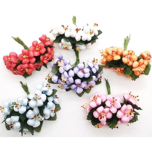 6Pcs 2.5CM Mini Silk Rose Flower Heads Artificial Flowers Bouquet Wedding Home Decoration Wreath DIY Candy box Accessories
