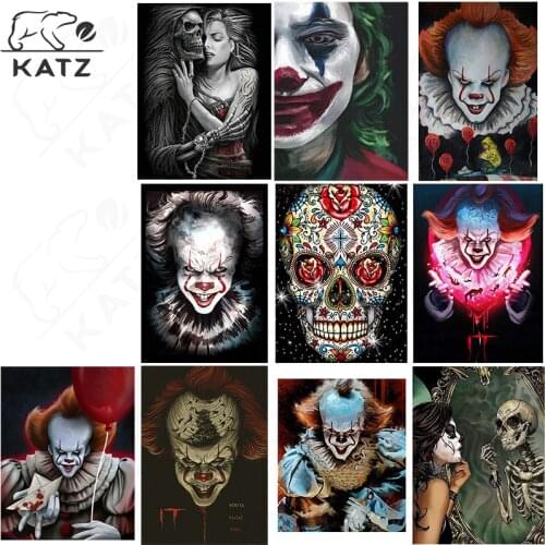 Diamond Painting Clown Cartoon Art Embroidery Cross Skull and Beauty Picture Mosaic Diy Gift Gothic Cross Stitch Home Decoration
