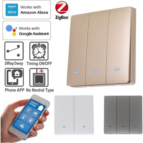No neutral) ZIGBEE Button Light Wall Switch 3-Color Blue LED 86*86mm TUYA Smart Home 2Way/3Way For Alexa Google Home Alice