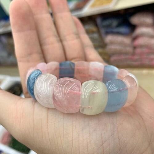 Natural Morganite Stone Beads Bracelet Natural Gemstone Jewelry Bangle For Woman For Gift Wholesale