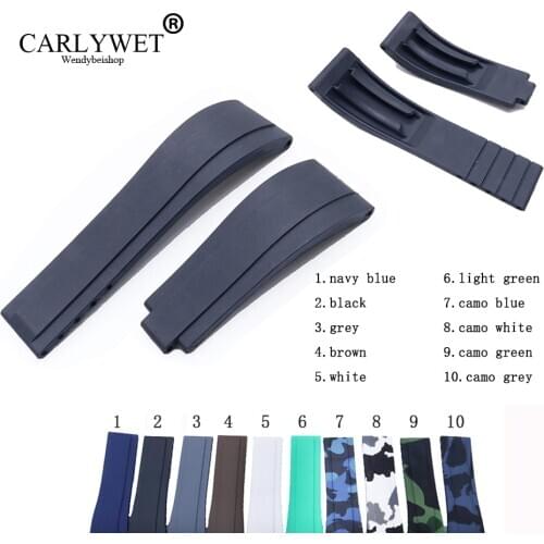 CARLYWET 20mm Black White Rubber Replacement Wrist Watch Band Strap Belt For Rolex Submariner Datejust GMT Submariner Daytona