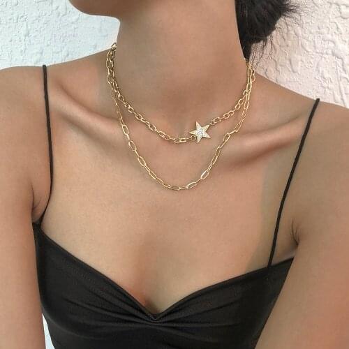 Rhinestone Star Necklace for Women Gold Color Clavicle Chains Layered Short Necklaces Female 2021 Fashion Jewelry Simple New