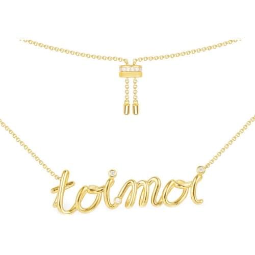 SLJELY S925 Sterling Silver Yellow Gold Color Letter toimoi Statement Necklace Adjust Chain Women Fashion Choker Fine Jewelry