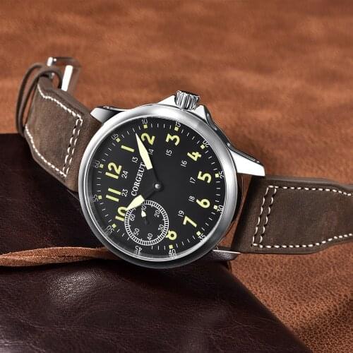 CORGEUT Top Brand Seagull Mens 316L Watch Black Dial Yellow Digital Sapphire Glass 3ATM Waterproof Mechanical Watch Men 2012D
