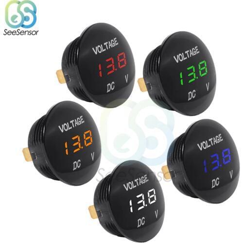 Car Motorcycle DC5V-48V LED Panel Mini Digital Volt Voltage Meter Tester Monitor Round Waterproof Display Voltmeter
