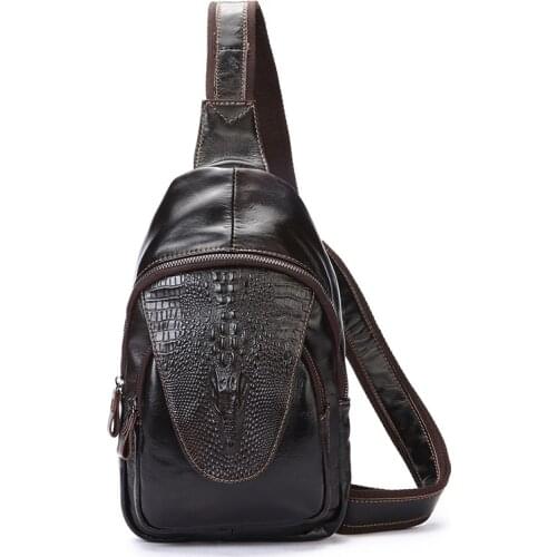 Mens Genuine Leather Crossbody Bag Male Shoulder Sling Chest Bags Multifunction Purse Travel Messenger Retro Chest Pack for Men