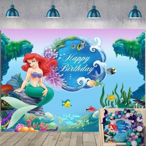 Underwater Mermaid Backdrop Baby Shower Princess Girls Birthday Party Custom Photo Background Photocall Prop Decoration Banner