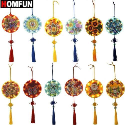 HOMFUN Diamond Painting LED Lamp Light Mandala 5D Diamond Embroidery Landscape Rhinestones DIY Diamond Christmas Halloween Gift