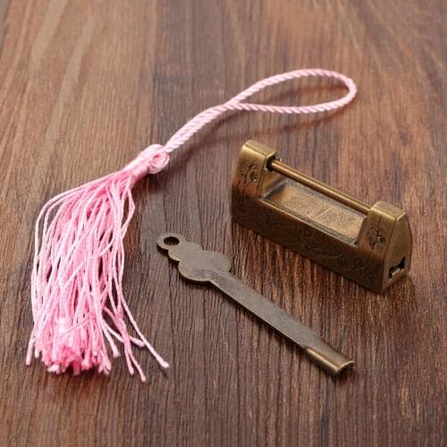 1pc 43*11*19mm Chinese Vintage Antique Bronze Keyed Padlock Retro Combination Lock Jewelry Box Padlock