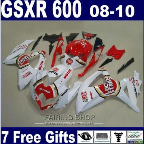 Free customize fairing kit for suzuki injection gsxr 600 750 08 09 10 white red fairings gsxr750 2008 2009 2010 nm148