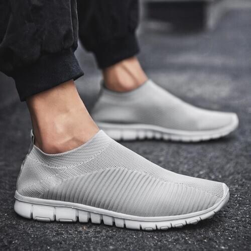 Plus Size Summer Slip on Running Shoes Man Sneakers Socks Women Sports Shoes Sport Men Running Gray Knit Baskets Sneakrs A-874