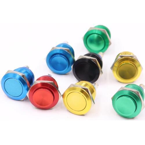 19mm Metal Oxidized Push Button Switch flat round 1NO reset press button screw terminal momentary red black blue Gold Green